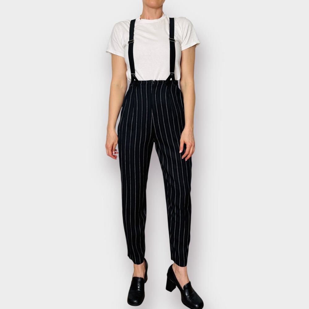 90s Joule Black Pinstripe Suspender Pants‎ Size S/M